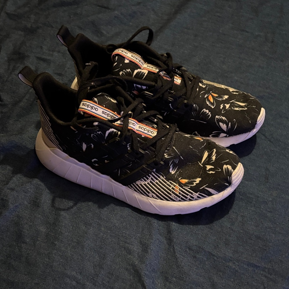 Adidas Black and White Floral Sneakers Size 9